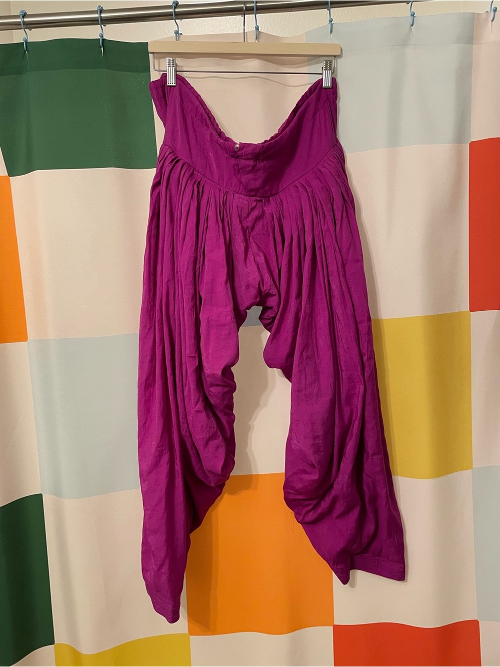 Men’s Vintage Silk Magenta Harem Pants - Lightweight Gathered Waist